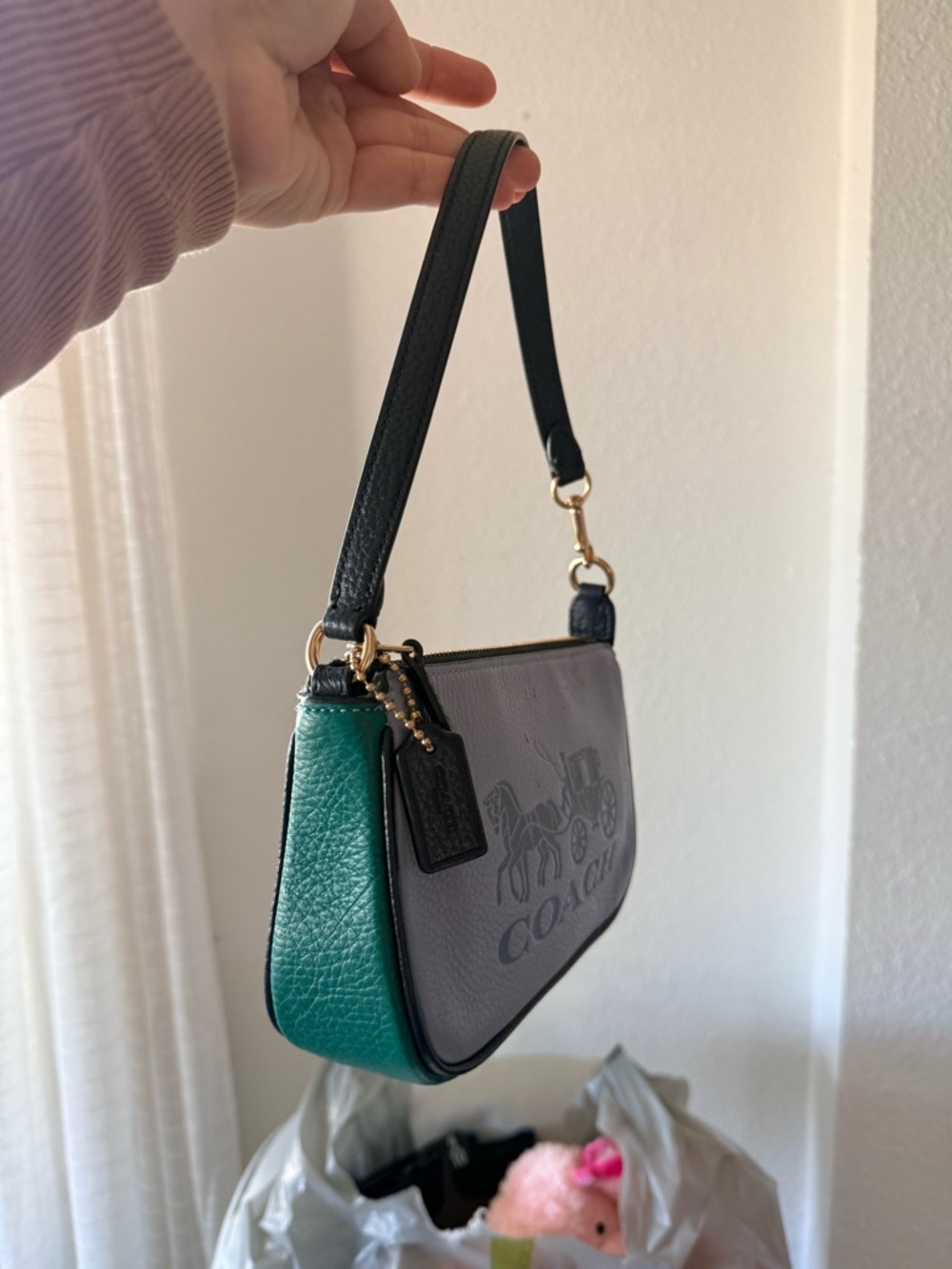 Coach Lavender Leather Mini Wristlet with Black Strap - Picture 2 of 3